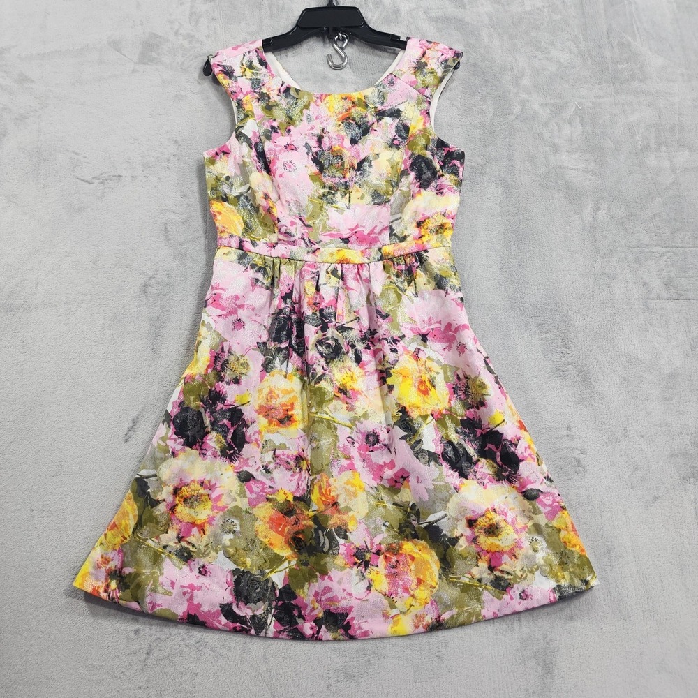 INC Dress Womens 6 Multicolor Floral Jacquard Shimmer Fit & Flare Party Wedding